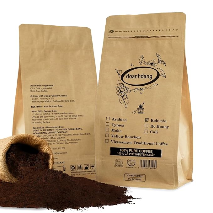 doanhdang - 17.6 Oz Premium Robusta Ground Bean Coffee 100% Robusta Medium Roast Rich Flavor for Espresso Shot and Brew Origin from Vietnam Ground Med Roast Beans