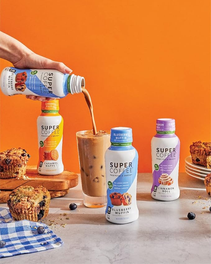 Super Coffee Plant Based Keto Protein Coffee (0g Added Sugar 10g Pea Protein 80 Calories) [Blueberry Muffin] 24 Fl Oz 24 Pack | Iced Smart Coffee Drinks