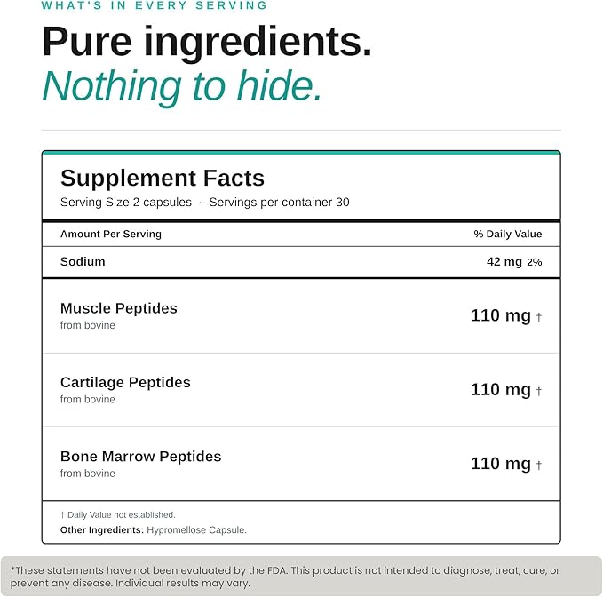 Bone &amp Joint Peptide Complex – Grass-Fed Cartilage Bone Marrow &amp Muscle Peptides – Supports Joints Mobility &amp Recovery – Grass-Fed Non-GMO – 60 Capsules (30-Day Supply)