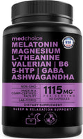 12-in-1 Melatonin Sleep Capsules - Natural Sleep Aids for Adults with Melatonin 5mg and Magnesium Glycinate 500mg Sleep Aid with Ashwagandha L Theanine Valerian Root GABA 5-HTP (90ct Pack of 1)