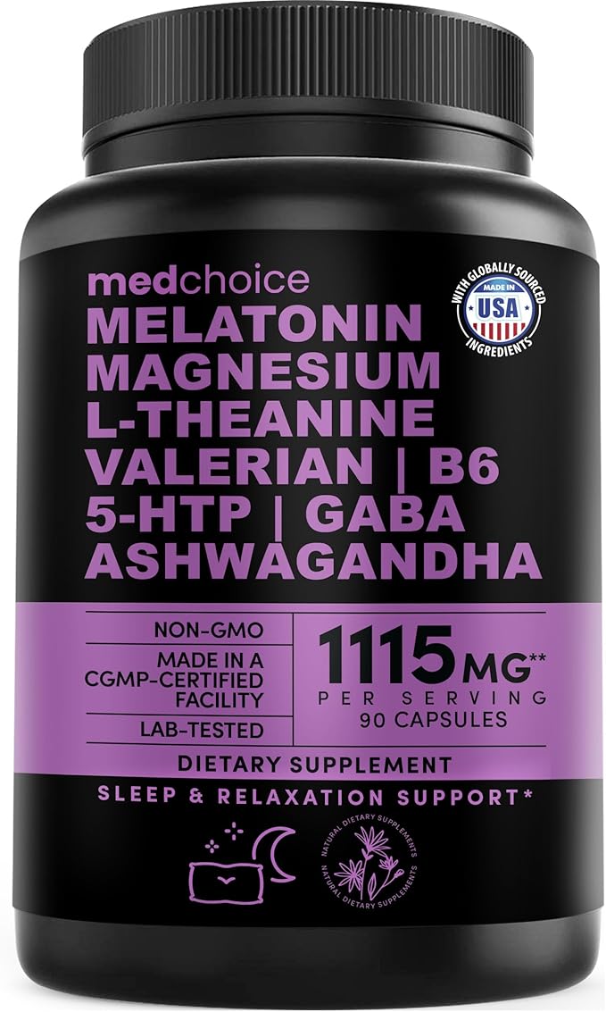 12-in-1 Melatonin Sleep Capsules - Natural Sleep Aids for Adults with Melatonin 5mg and Magnesium Glycinate 500mg Sleep Aid with Ashwagandha L Theanine Valerian Root GABA 5-HTP (90ct Pack of 1)