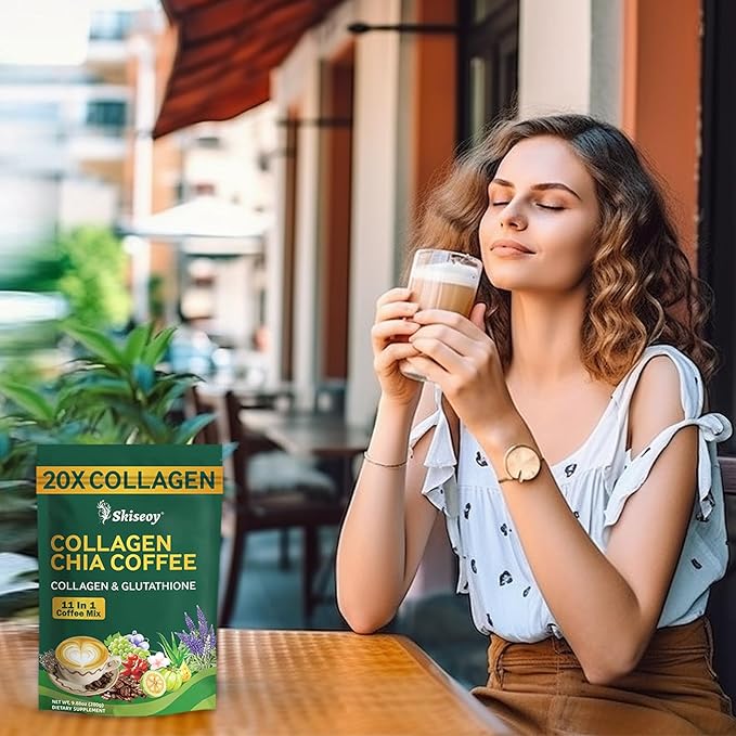 20x Collagen Chia Coffee - 11-in-1 Coffee Shape Mix with Collagen &amp Chia Seeds L-Glutathione for Skin Hair - Boost Energy and Improve Focus Vegan Friendly 45 Servings