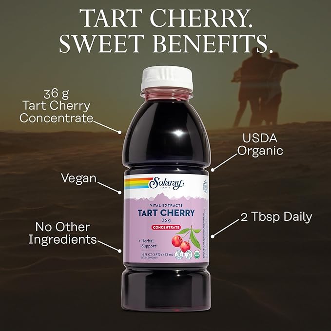 Solaray Organic Tart Cherry Juice Concentrate 100% Juice Concentrate from Organic Tart Cherries for Overall Well-Being - Vegan Lab Verified 60-Day Guarantee 15 Servings 16 fl oz