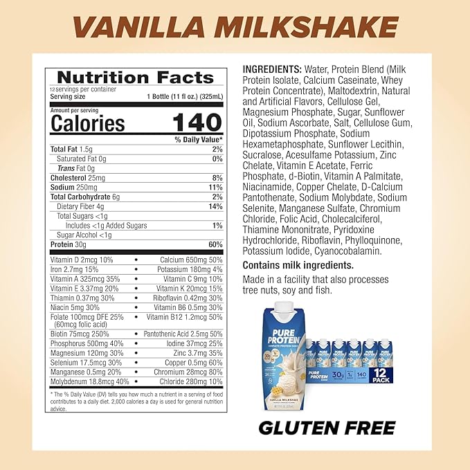 Pure Protein Protein Shake 30g Complete Protein Ready to Drink and Keto-Friendly Vitamins A C D and E plus Zinc to Support Immune Health 11oz Bottles 12 Pack Variety Pack