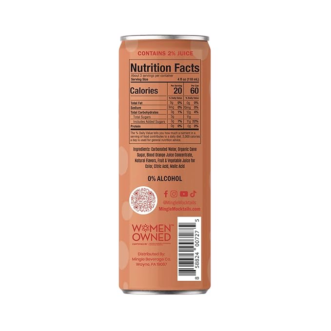 Mingle Mocktails Blood Orange Elderflower Mimosa Non Alcoholic Drinks Alcohol Alternative Pre-Mixed Drinks Real Juice Canned Mocktails or Cocktail Drink Mixer Gluten Free Vegan 24 Pack 12 fl oz