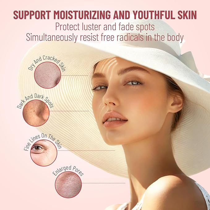 Skin Whitening Gummies with Glutathione Collagen and Bioth Hydrated Youthful Skin Glow and Spots Fading Anti-Aging 60 Count
