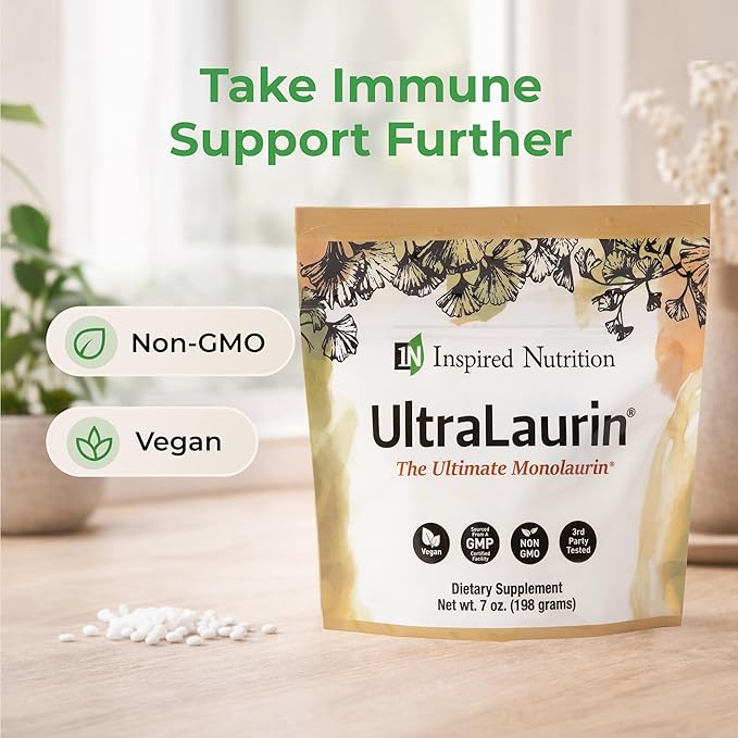 UltraLaurin® Monolaurin Supplement – 3000 mg Coconut-Derived Pellets for Immune &amp Gut Health Support Digestive Wellness – 7 oz - 66 Servings – Vegan Non-GMO Natural Immune &amp Digestive Supp