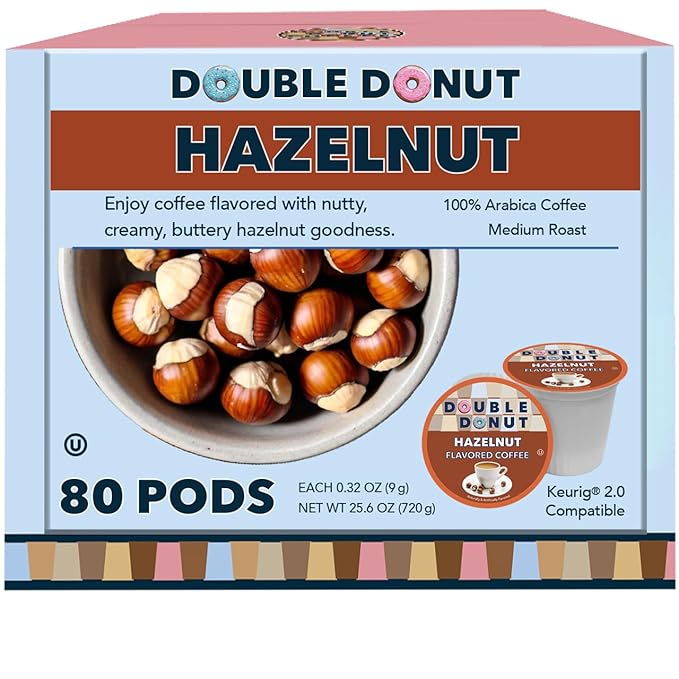 Double Donut Coffee Hazelnut Coffee in Single Serve Coffee Pods for all Keurig Coffee K Cups Brewers from Double Donut 80 cups