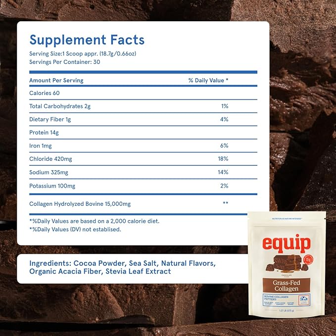 Equip Foods Grass Fed Collagen Powder | Hydrolyzed Bovine Collagen Peptides with Amino Acids | Prime Beef Collagen for Healthy Joints Skin &amp Nails | Non-GMO Paleo Friendly | 30 Servings Chocola
