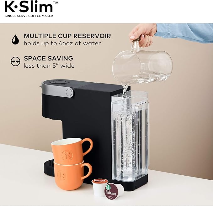 Keurig K-Slim Single Serve Coffee Maker with Folgers Black Silk Dark Roast Coffee 72 K-Cup Pods