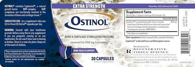 ZyCal Bioceuticals Ostinol(TM) 350 Bone &amp Joint Supplement with 350mg of Cyplexinol® Bio-Active Protein Complex - for Moderate Bone Loss &amp Moderate Joint Disfunction - 30 ct Capsules