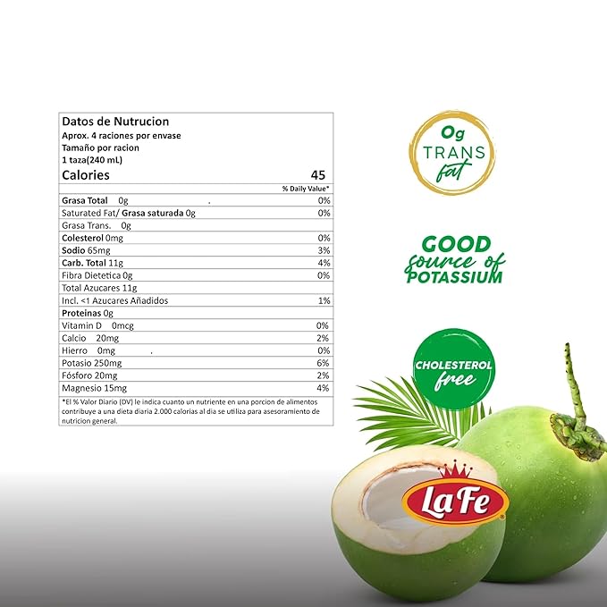 La Fe Coconut Water Carton No Pulp - 3 Pack - 33.8 oz each