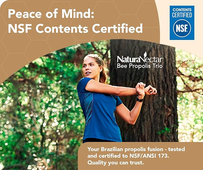NaturaNectar - Bee Propolis Trio Capsules NSF Certified Premium Brazilian Propolis - Gluten-Free Supplements with More Diverse Flavonoids &amp PWE - Naturally Sourced Through Ethical Beekeeping (60p
