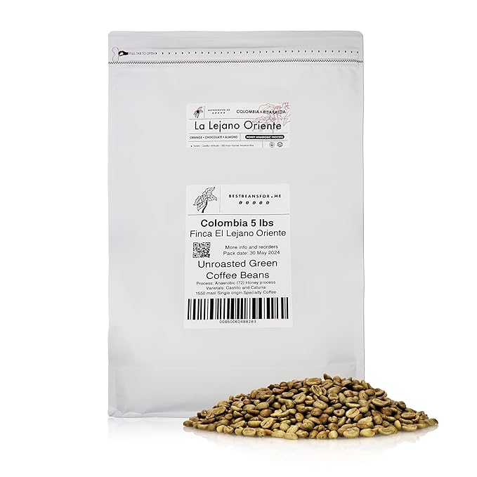 Single Origin Unroasted Green Coffee Beans From Colombia Specialty Grade Finca Portezuel Bourbon and Caturra Varietals (5 lbs Colombia Honey Process)