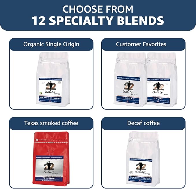22 Salute 1776 Ground Coffee Dark Roast Bold Flavor Notes Medium Acidity 100% Specialty Arabica Coffee 12oz Bag
