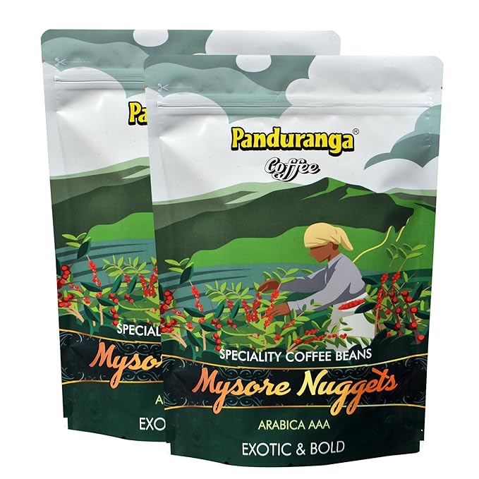 Panduranga Coffee | Mysore Nuggets | 100% Plantation AAA Arabica Coffee | Extra Bold | Black Coffee- 250grams (Pack of 2) (2 500g)