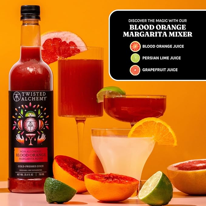 Twisted Alchemy Blood Orange Margarita Mix - Premium Margarita Mixer With Cold Pressed Juice For Craft Cocktails - (25 Oz Bottle Pack of 1) - All Natural Non-GMO &amp Preservative Free - Ships Cold