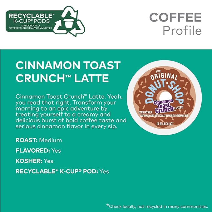 The Original Donut Shop Cinnamon Toast Crunch One-Step Latte Keurig Single Serve K-Cup Pods 20 Count
