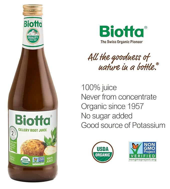 Biotta Organic Celery Juice - 100% Vegetable Juice for Energy Immunity &amp Wellness - Excellent Source of Nutrients - All Natural Non-GMO Gluten-Free (16.9 Fl Oz Pack of 6)