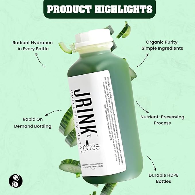 JRINK by Purée Organic Cucumber Juice Cold Pressed Detox Drink Healthy Cleanse with No Preservatives Fresh Raw Juice in HDPE Bottles Organic Fruit and Vegetable Cleanse Beverage 16oz Pack of 12