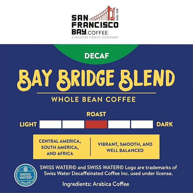 San Francisco Bay Whole Bean Coffee - DECAF Bay Bridge Blend (2lb Bag) Medium Roast Swiss Water Processed