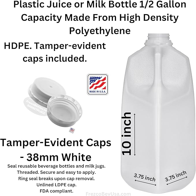 64 Oz Jugs Juice Bottles (Pack Of 6 x 64 Oz Ea) With White Tamper Evident Screw Caps – Great for Homemade Juices Milk Smoothies Tea and Other Beverages - Food Grade BPA Free