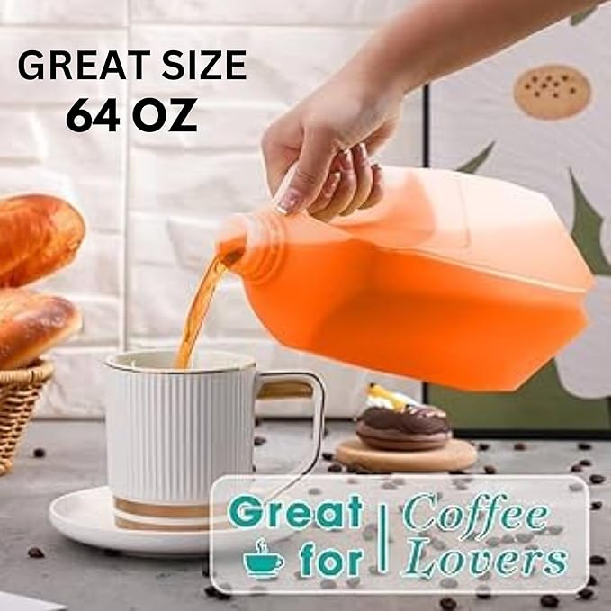 FIJIAN MADE 64 Oz Jugs Juice Bottles (Pack Of 6 x 64 Oz Ea) With Orange Tamper Evident Screw Caps – Great for Homemade Juices Milk Smoothies Tea and Other Beverages - Food Grade BPA Free