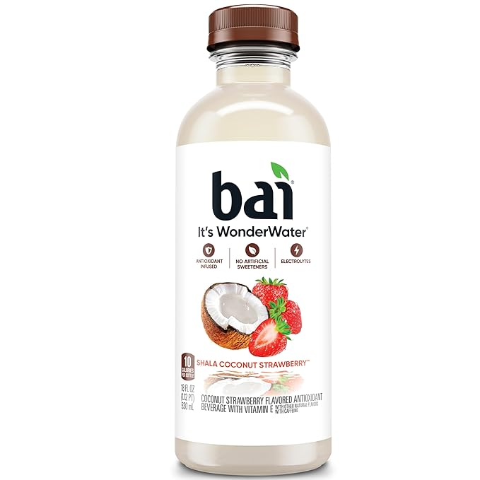 Bai Antioxidant Infused Water Beverage Shala Coconut Strawberry with Vitamin C and No Artificial Sweeteners 18 Fluid Ounce Bottle 12 Pack