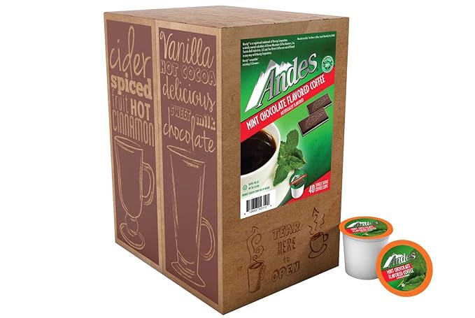 Andes Mints Chocolate Mint Flavored Coffee Pods Compatible with K Cup Brewing Machines Including 2.0 Single Serve Peppermint Flavor Enhanced 40 Count