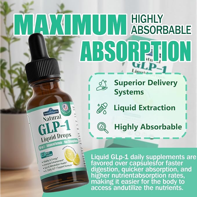 2 Pack GLP-1 Supplement Liquid Drops 10-in-1 Formula with Berberine Ceylon Cinnamon Prebiotic Fiber &amp Green Tea Extract | Supports Healthy Metabolism Digestive &amp Gut Health丨Vegan Non-GMO