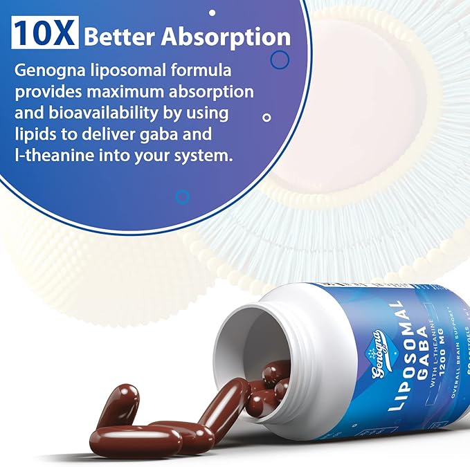 GABA with L-Theanine Supplement 1200mg - High Bioavailable Liposomal GABA Supplements 60 Capsules for Adults