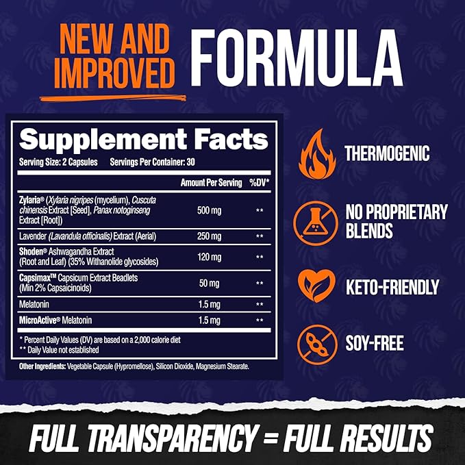 ALPHA LION Night Burn Metabolism Booster for Weight Loss Less Body Fat More Muscle Promotes Lean Body Calorie Burning Supplement Relax Better Promote Healthy Cortisol (60 Capsules)