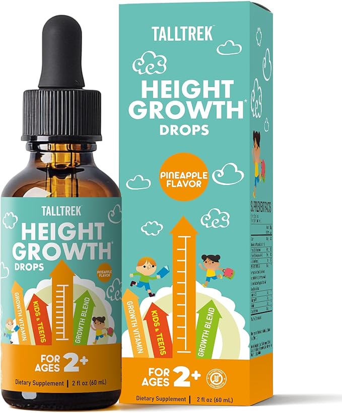 Height Growth Supplement Drops for Kids - Teens Bone Growth Height Increase and Maximizer Immune Health Drops with Vitamins D3 K2 Zinc &amp Calcium - Gluten Free Vegan Pineapple Flavor