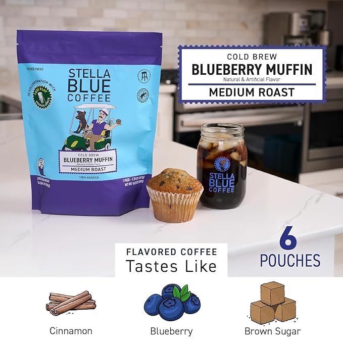 Stella Blue Cold Brew Coffee Bags Variety Pack Blueberry Muffin And Miss Peaches Blend Medium Roast Arabica Coffee Smooth Refreshing Cold Brew 6 Brew Bags Per Box Rainforest Alliance Certified