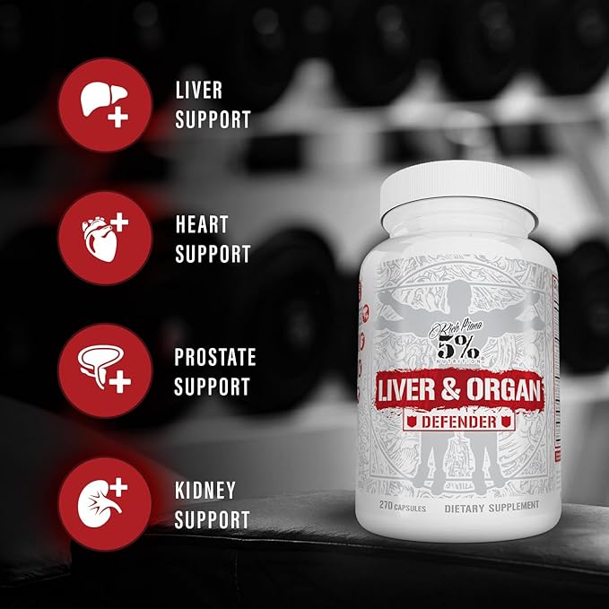 5% Nutrition Rich Piana Liver &amp Organ Defender Cycle Support Plus NAC | Liver Support Prostate Supplement Heart Kidney Skin Support | Milk Thistle Saw Palmetto Hawthorn Berry (30-90 Servings