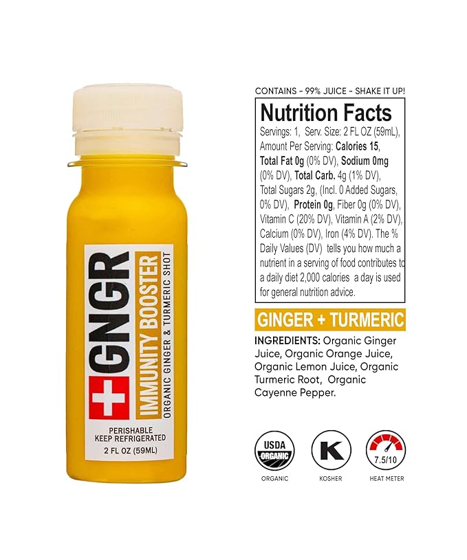GNGR 24 Shots Variety Pack of Organic Cold-Pressed Ginger Shots – 4 Target Formulas with Peruvian Ginger High-Absorption Turmeric &amp Vitamin C for Immunity Digestion &amp Detox – 2 fl oz (Pack