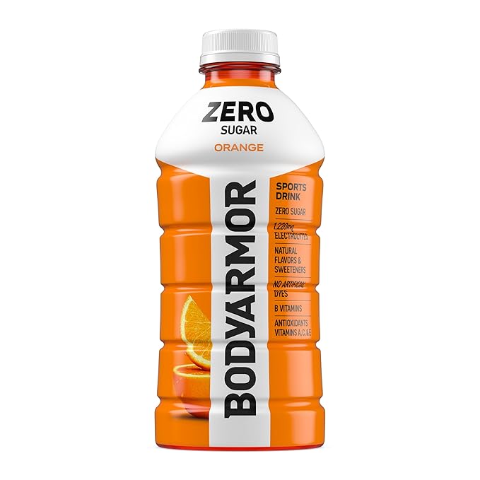 BODYARMOR ZERO Sugar Orange Electrolyte Drink Natural Flavors 28 Fl Oz Bottles (15 Pack) B Vitamins &amp Antioxidants Sugar Free Hydration