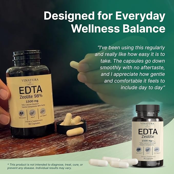 VINATURA EDTA Capsules - 1500mg per serv USA Made &amp Tested Liver Support - Edta Calcium Disodium Kale Extract - 90 Capsules 45 Servings