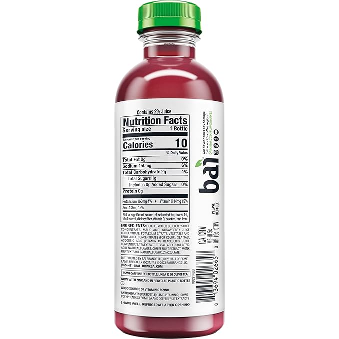 Bai Antioxidant Infused Water Beverage Brasilia Blueberry with Vitamin C and No Artificial Sweeteners 18 Fluid Ounce Bottle 12 Pack