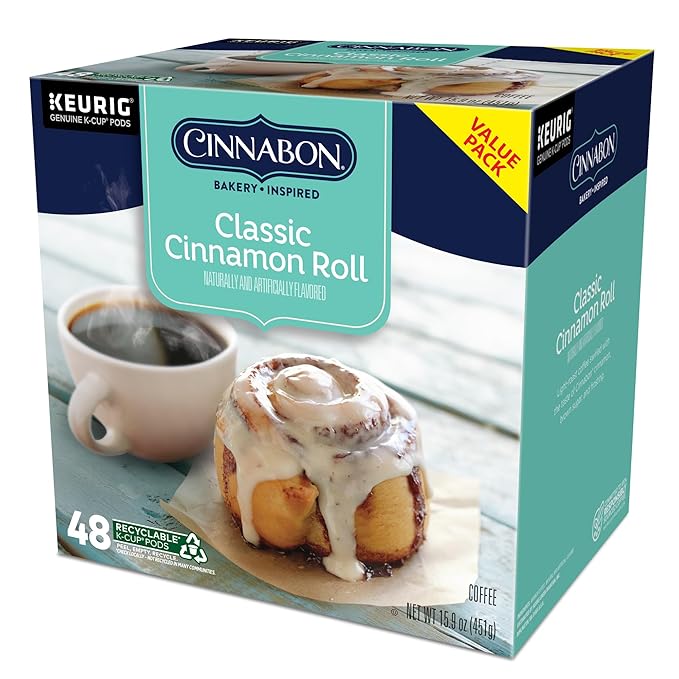 Cinnabon Classic Cinnamon Roll Keurig Single-Serve K-Cup Pods Light Roast Coffee 48 Count