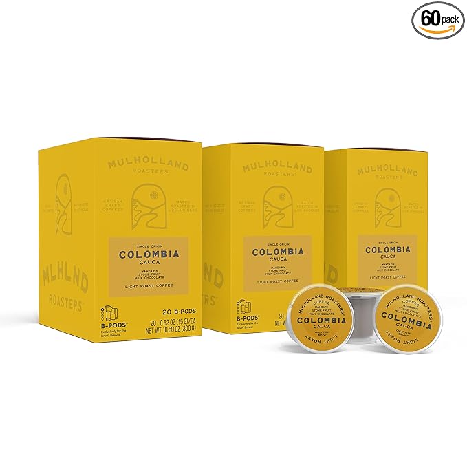 Mulholland Roasters | Colombia Coffee B-Pods | Only Compatible with Bruvi Coffee Brewer | Includes 60 Pods