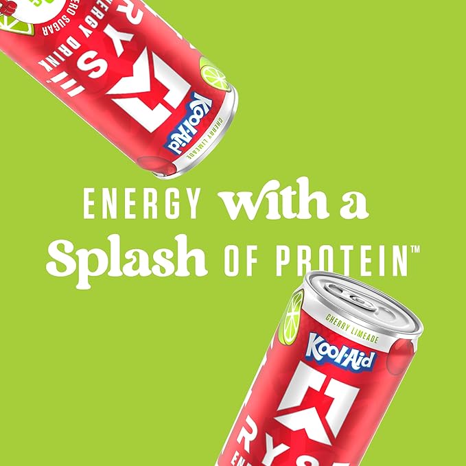 RYSE Functional Energy Drink - Kool-Aid Cherry Limeade - 150mg Natural Caffeine 8g Whey Protein &amp 1g Prebiotics - Sugar Free Gut-Friendly Bloat-Free - 12 fl oz Cans (12-Pack)