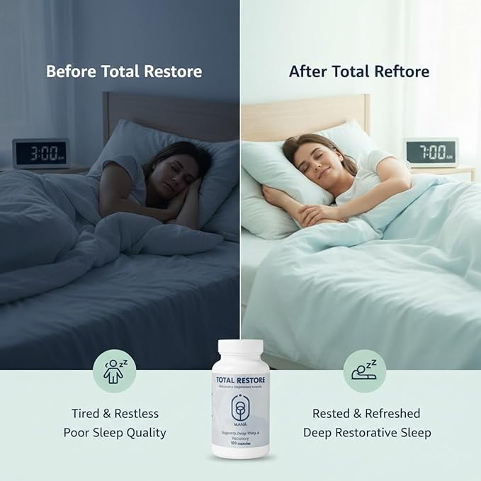 Total Restore Premium Magnesium Blend – Natural Sleep Aid Overnight Recovery – 800mg Magnesium Glycinate Taurate &amp Malate – Melatonin-Freek Best Sleep aids for adults120 Capsules