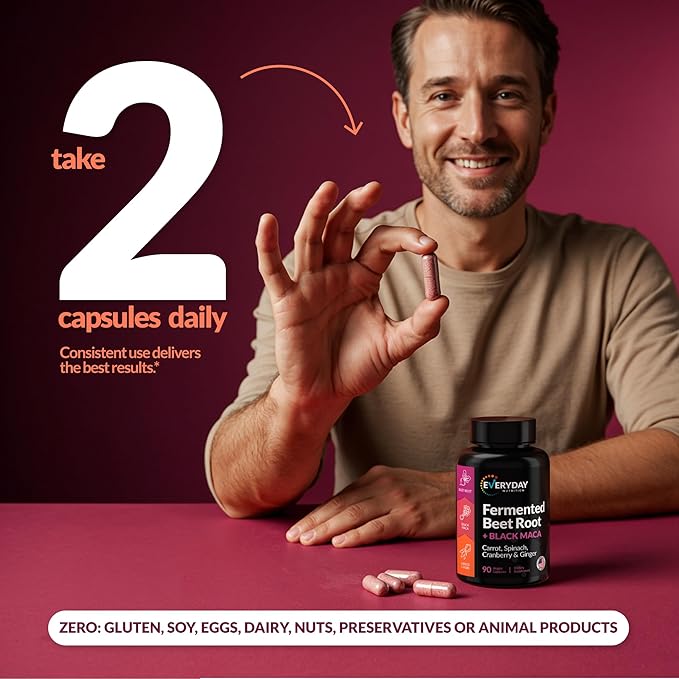 Organic Fermented Beet Root Black Maca Carrot Spinach Cranberry Ginger |Enhanced Overall Health for Women &amp Men | Made in USA | 90 Veggie Capsules