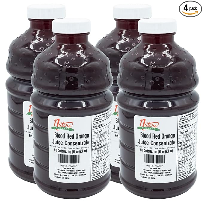 Nature Blessed 100% Pure Blood Red Orange Fruit Juice Concentrate - 4 Quarts (4/32 fl oz bottles) Great for Home Vintners Brewers Cider Spirits or Smoothies