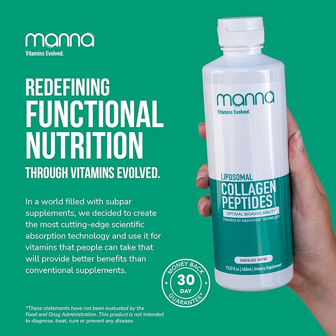 Manna Vitamins Evolved Liposomal Collagen Peptides Liquid 5000mg High Absorption Grass-Fed Type I III Collagen for Skin Hair Nails Joints – Hydrolyzed Collagen Supplement Non-GMO 16oz (Unisex)