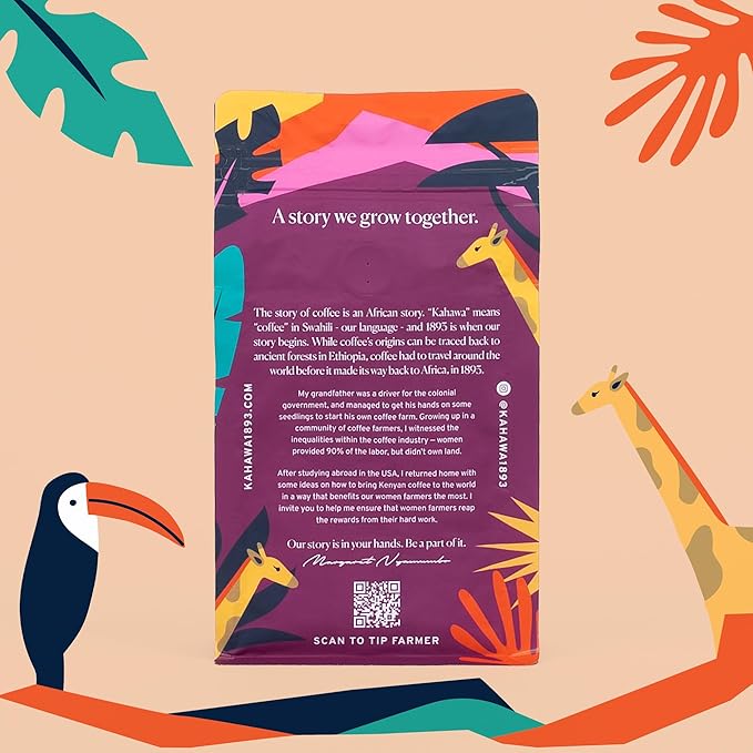 Kahawa 1893 Whole Bean Coffee Medium-Roast Tanzania Peaberry Blend 24 Oz - As Seen on Shark Tank High Antioxidants Naturally Sweet Organically Grown Ethically &amp Sustainably Sourced (Pack of 2)