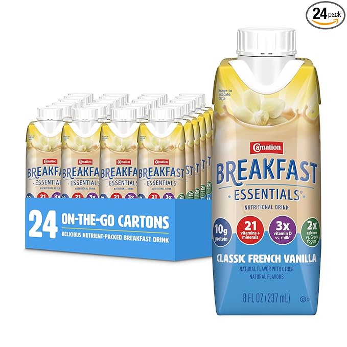 Carnation Breakfast Essentials Ready-to-Drink Classic French Vanilla 8 FL OZ Carton (Pack of 24)