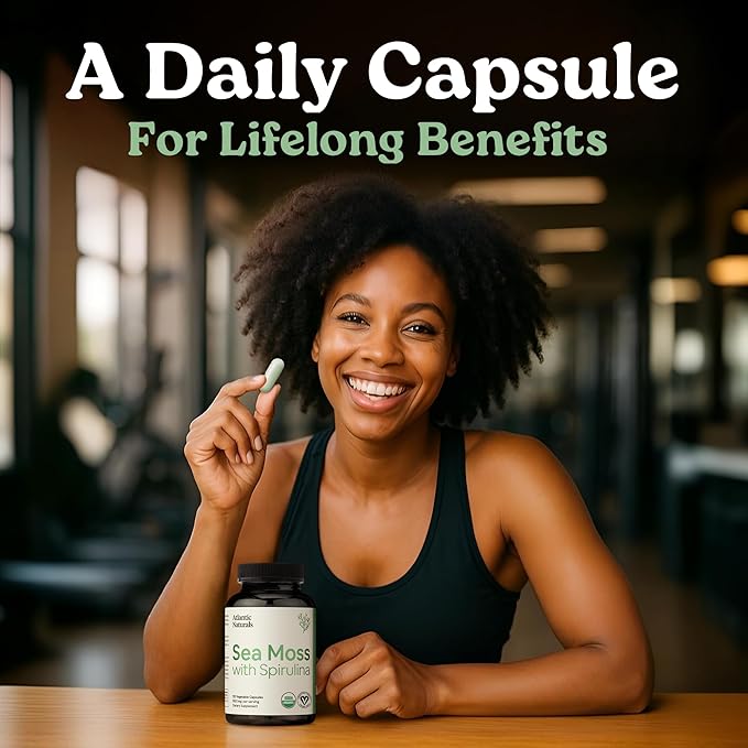 Atlantic Naturals Sea Moss with Spirulina Superfood Capsules - Multivitamin Supplement Supports Healthy Iron and Immune Health Alternative to Seamoss Gel and Powder - Irish Sea Moss Capsules (120 ct)