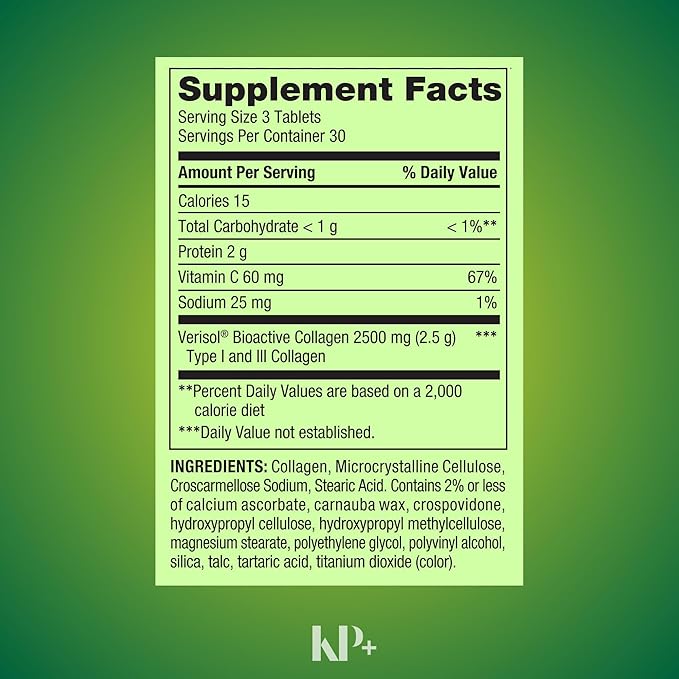 KP+ Collagen | Collagen + C 2500 mg | 90 Tablets | Supports Hair Skin &amp Nail Health | Bioactive Collagen Peptides + Vitamin C Supplement | Pack of 2